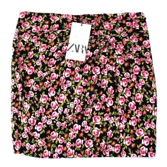 Zara NWT Floral Print Ruched Mini Skirt Medium - Picture 2 of 12
